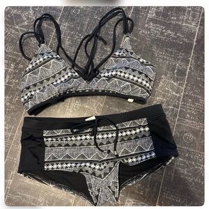 Roxy Black and White Patterned Bikini
